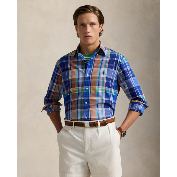 Custom Fit Plaid Stretch Poplin Shirt