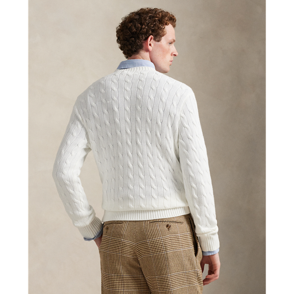 Deckwash White Cable-Knit Cotton Crewneck Sweater Polo Ralph Lauren 5