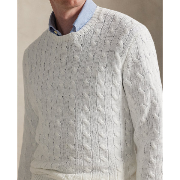 Deckwash White Cable-Knit Cotton Crewneck Sweater Polo Ralph Lauren 6