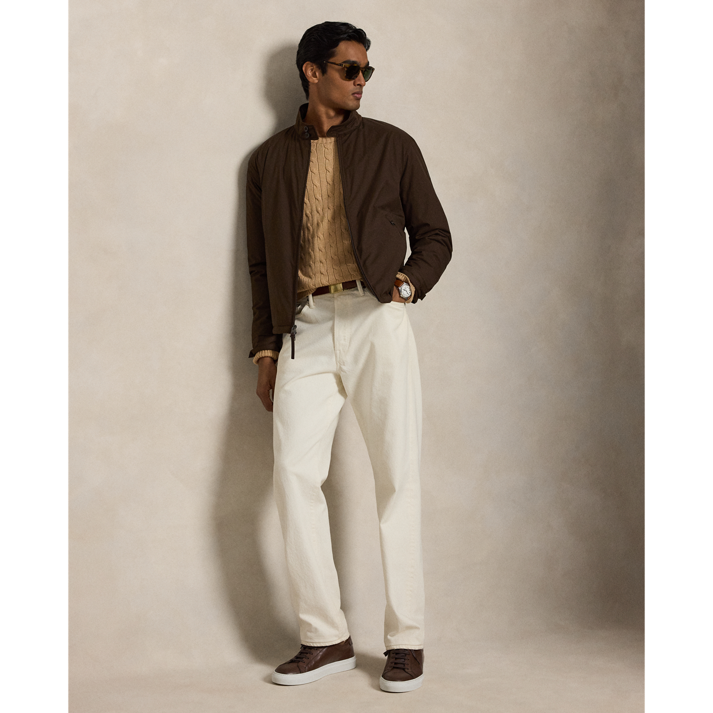 Мужской свитер Ralph Lauren Cable-Knit Cotton Crewneck, цвет: Верблюжий меланжевый — фото 1