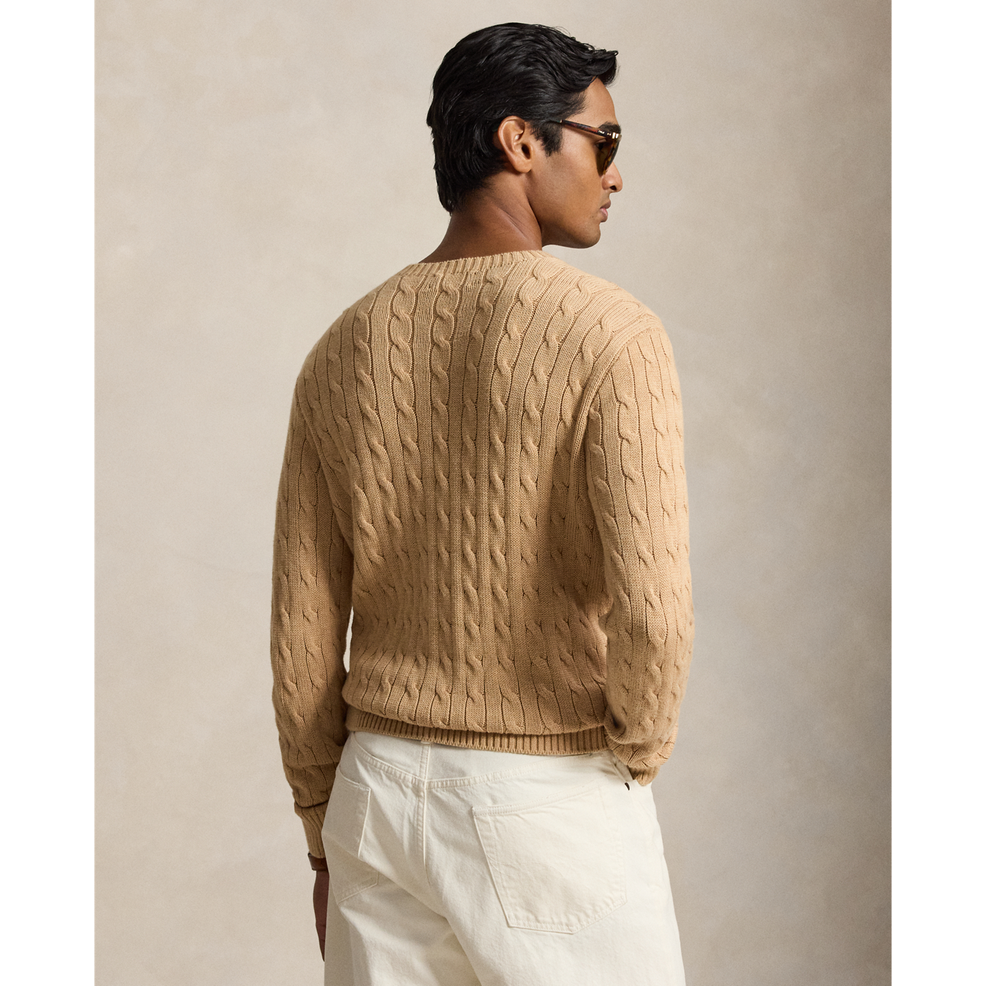 Мужской свитер Ralph Lauren Cable-Knit Cotton Crewneck, цвет: Верблюжий меланжевый — фото 2
