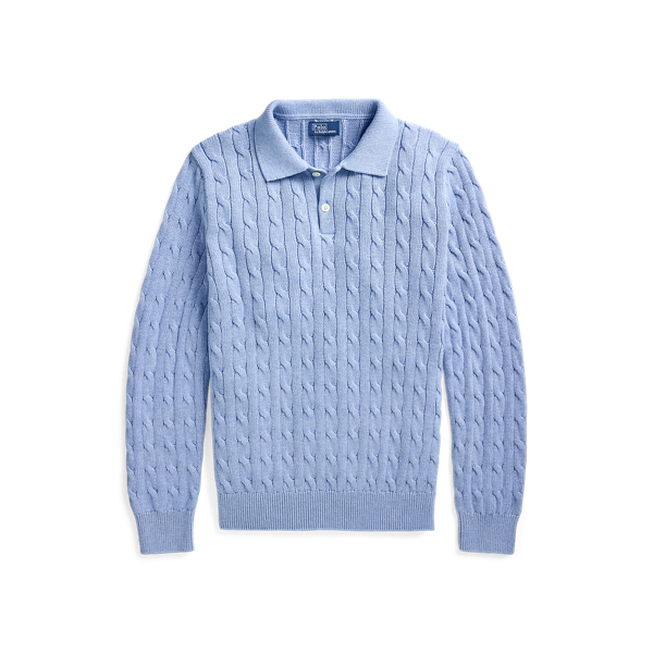 Cable-Knit Cotton Polo-Collar Sweater