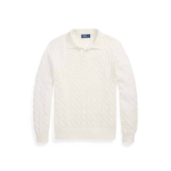 年末のプロモーション特価！ Cable-Knit Cotton Sweater Polo-Collar トップス