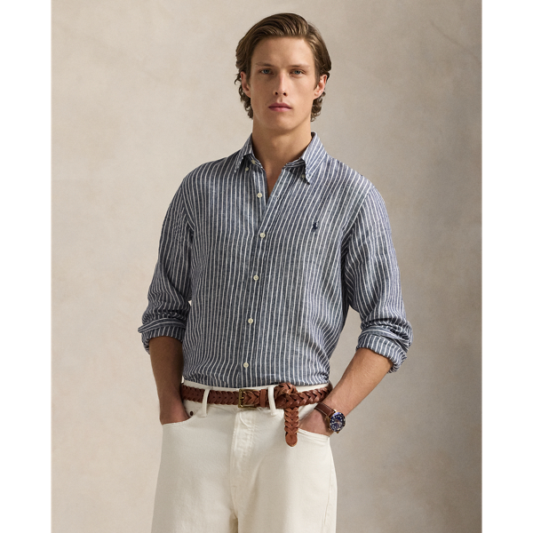 Newport Navy White Gestreiftes Custom-Fit Leinenhemd Polo Ralph Lauren 1