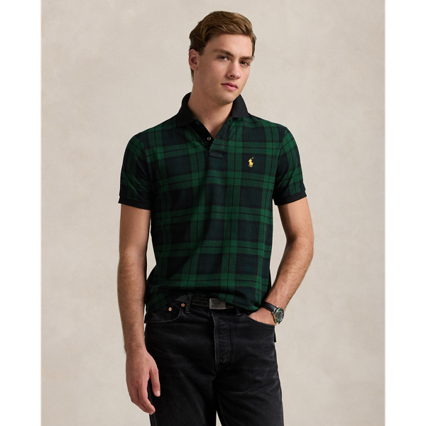 Custom Slim Fit Plaid Mesh Polo Shirt