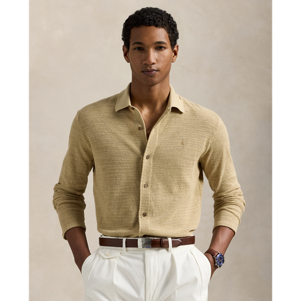 Coastal Beige Strukturierter Hemdpullover mit Leinen Polo Ralph Lauren 1