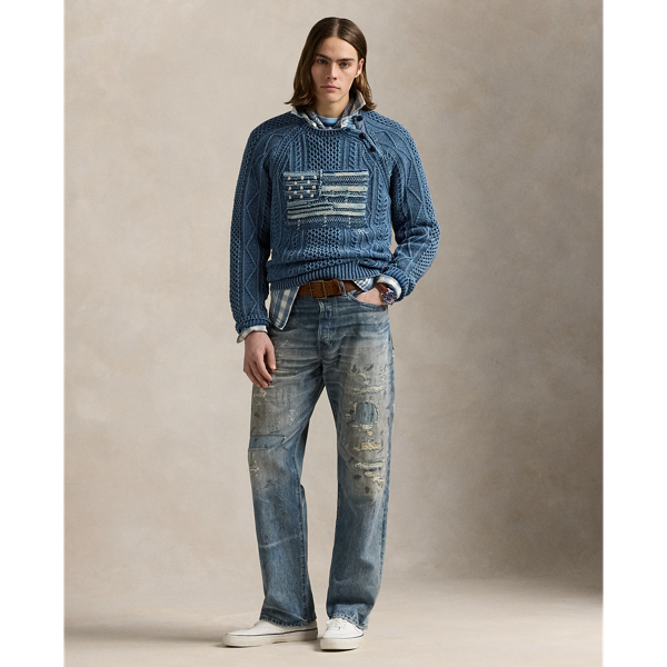 Aran-Knit Flag Cotton Jumper