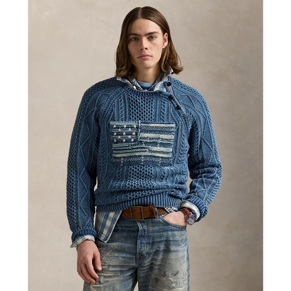 Indigo Combo Pull à drapeau en tricot d'Aran Polo Ralph Lauren 1