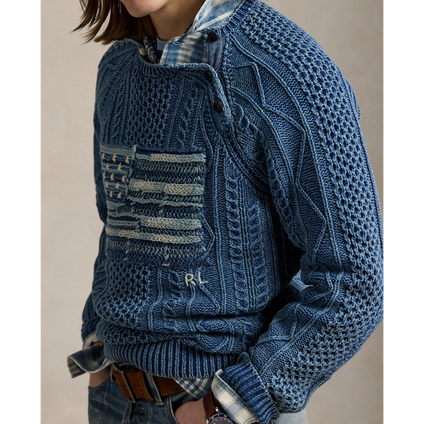 Aran-Knit Flag Cotton Jumper