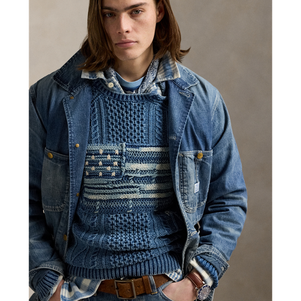 Aran-Knit Flag Cotton Jumper