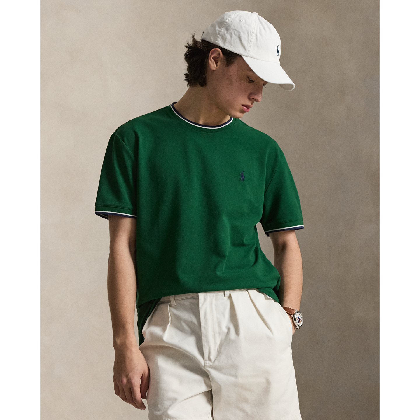 Мужская футболка Ralph Lauren Classic Fit Stretch Mesh, цвет: Тёмно-зелёный — фото 4