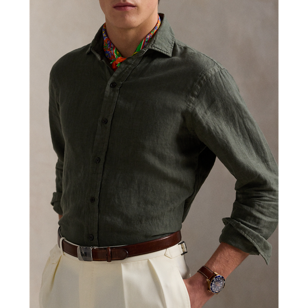 New Olive Classic Fit Linen Shirt Polo Ralph Lauren 6