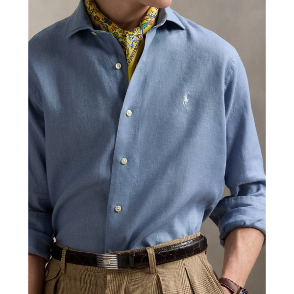 Channel Blue Classic Fit Linen Shirt Polo Ralph Lauren 6