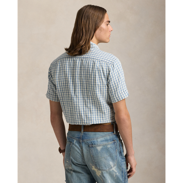 Classic Fit Plaid Cotton-Linen Shirt