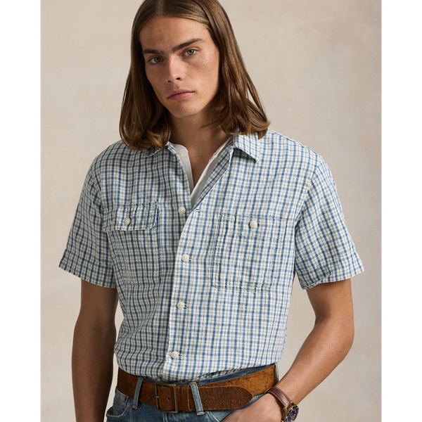 Classic Fit Plaid Cotton-Linen Shirt