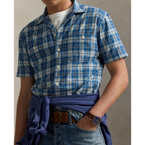 クラシック フィット インディゴ チェック キャンプ シャツ