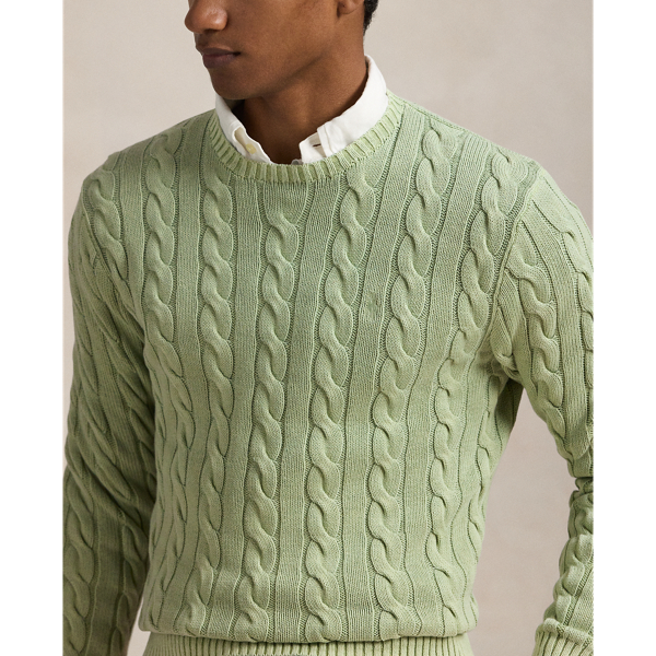 スウェット・トレーナー RALPH LAUREN Cable-Knit Mineral-Dyed Cotton Jumper Olive Gre Cable-Knit Mineral-Dyed Cotton Jumper for Men | Ralph Lauren® PA