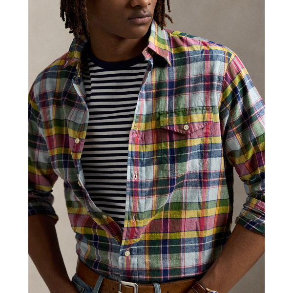 Classic Fit Indigo Madras Shirt