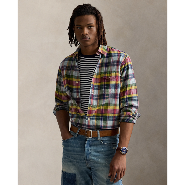 Classic Fit Indigo Madras Shirt