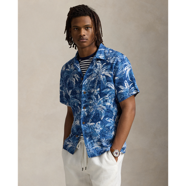 Classic Fit Tropical-Print Linen Shirt