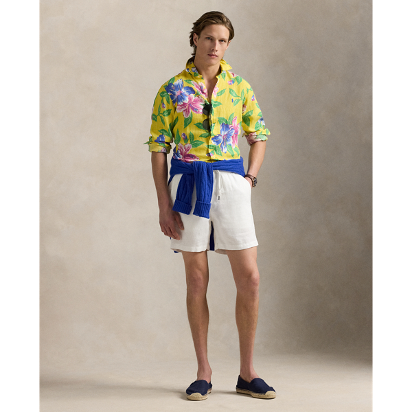 Classic Fit Hibiscus-Print Linen Shirt