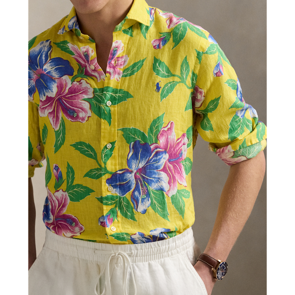 Classic Fit Hibiscus-Print Linen Shirt