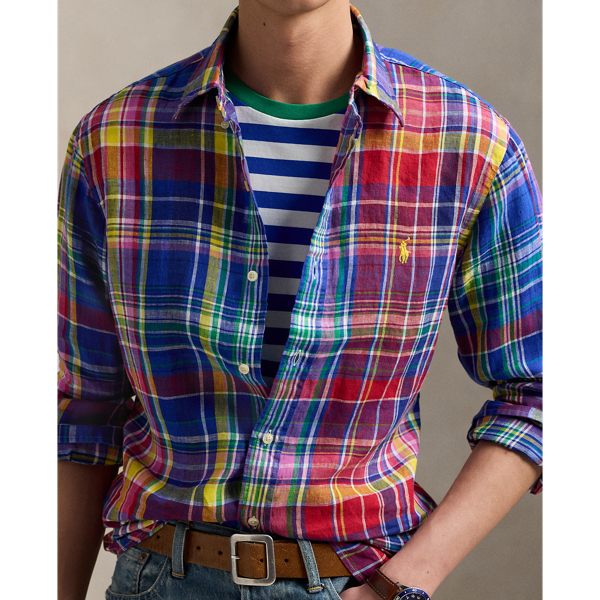Classic Fit Plaid Linen Shirt