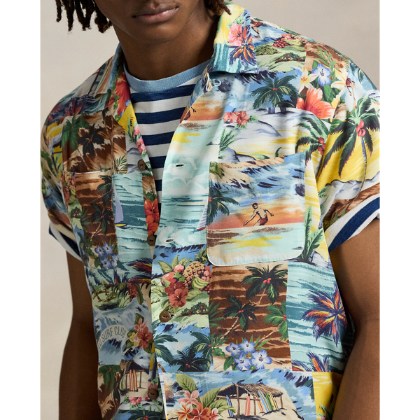 Classic Fit Patchwork-Print Camp Shirt
