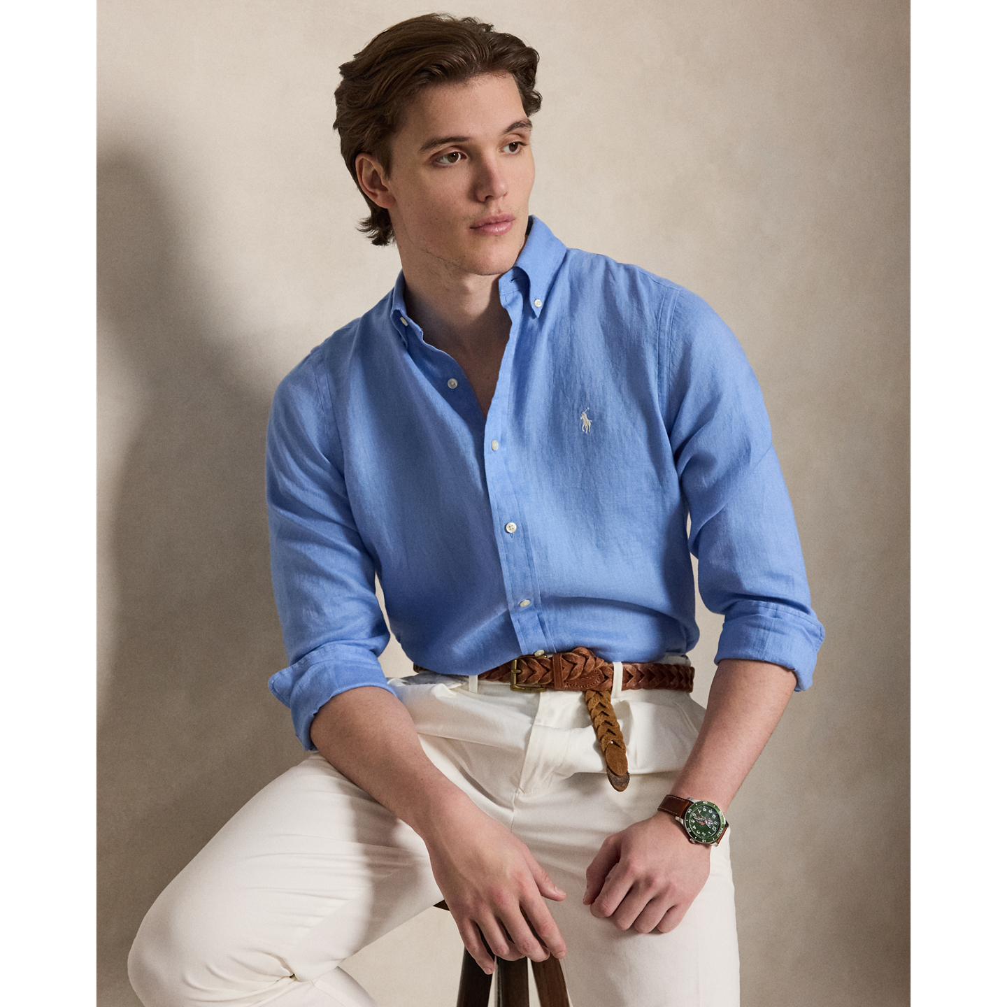 Мужская рубашка Ralph Lauren Lightweight Linen – All Fits, цвет: Синий — фото 5