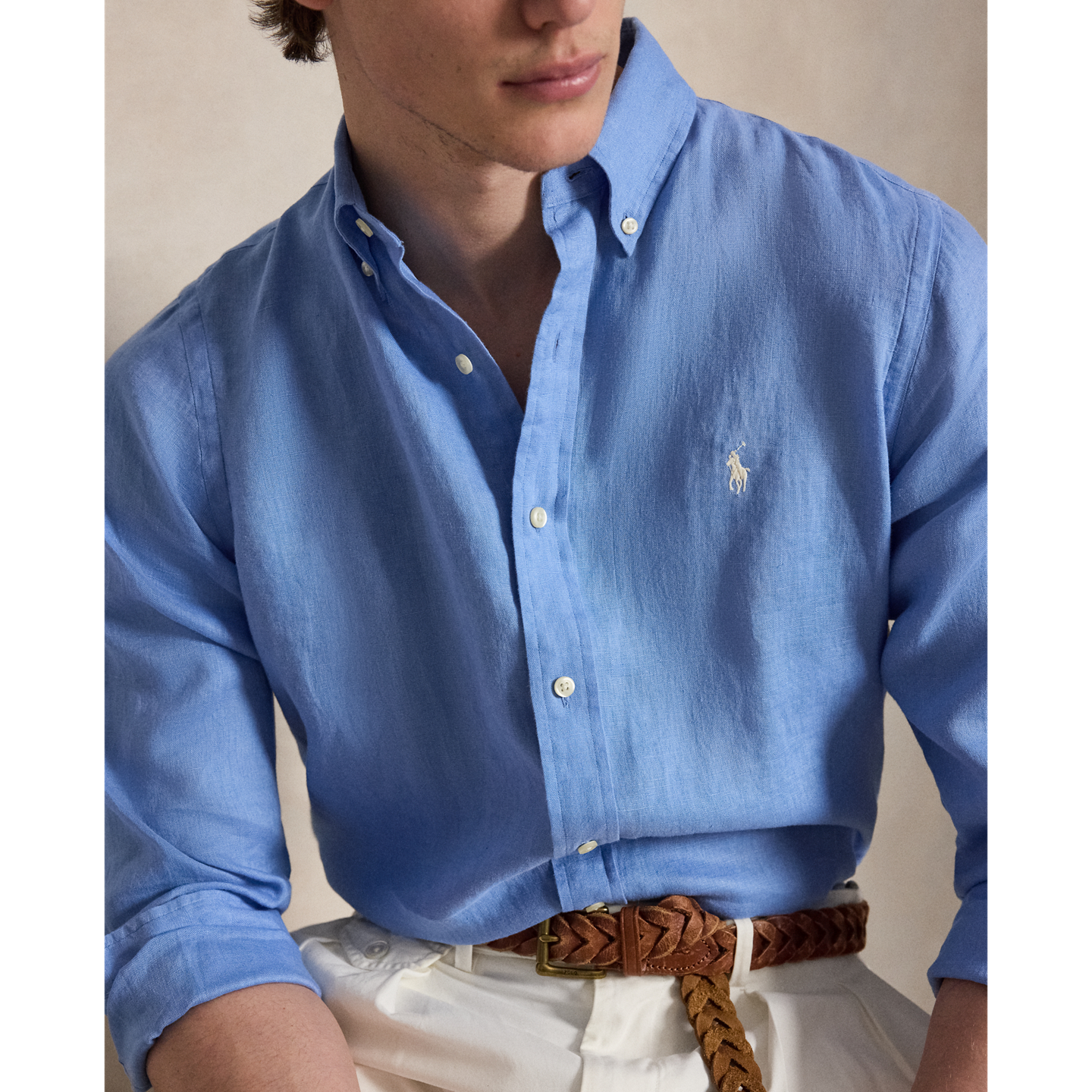 Мужская рубашка Ralph Lauren Lightweight Linen – All Fits, цвет: Синий — фото 3