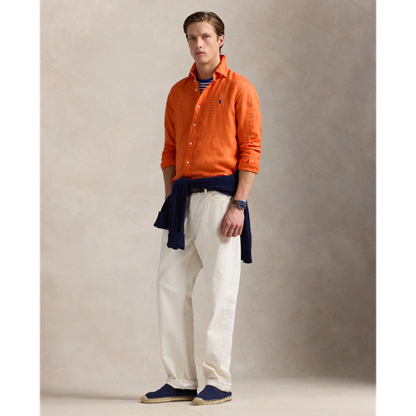 Camicia in lino Custom-Fit Polo Ralph Lauren in Arancio Kona 4
