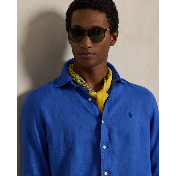 New Iris Blue Custom Fit Linen Shirt Polo Ralph Lauren 6