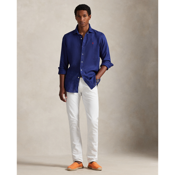New Classic Navy Custom Fit Linen Shirt Polo Ralph Lauren 4
