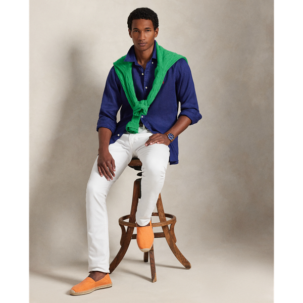 New Classic Navy Custom Fit Linen Shirt Polo Ralph Lauren 7