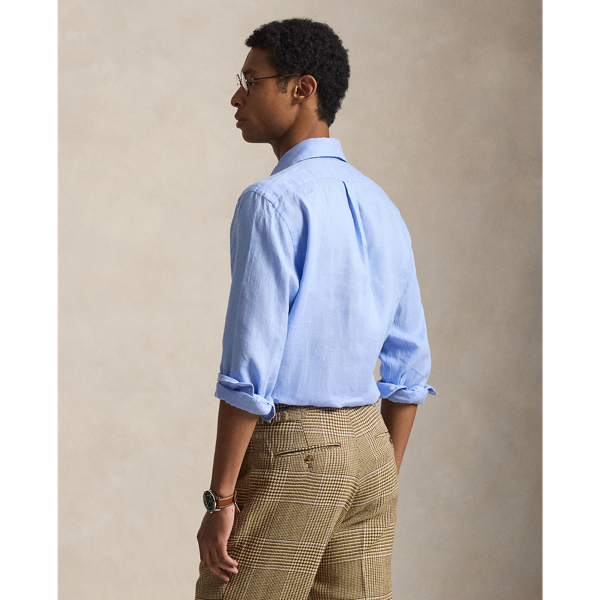 Custom fit linnen overhemd Polo Ralph Lauren in Austin blue 5