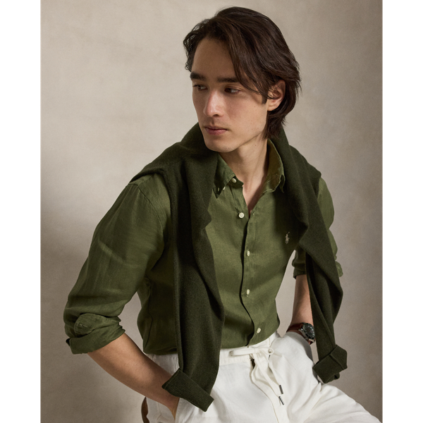 Chemise en lin Custom Fit Polo Ralph Lauren en Olive jardin 7