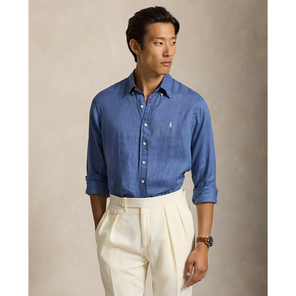 Camisa de lino Custom Fit Polo Ralph Lauren en Azul Carson 1