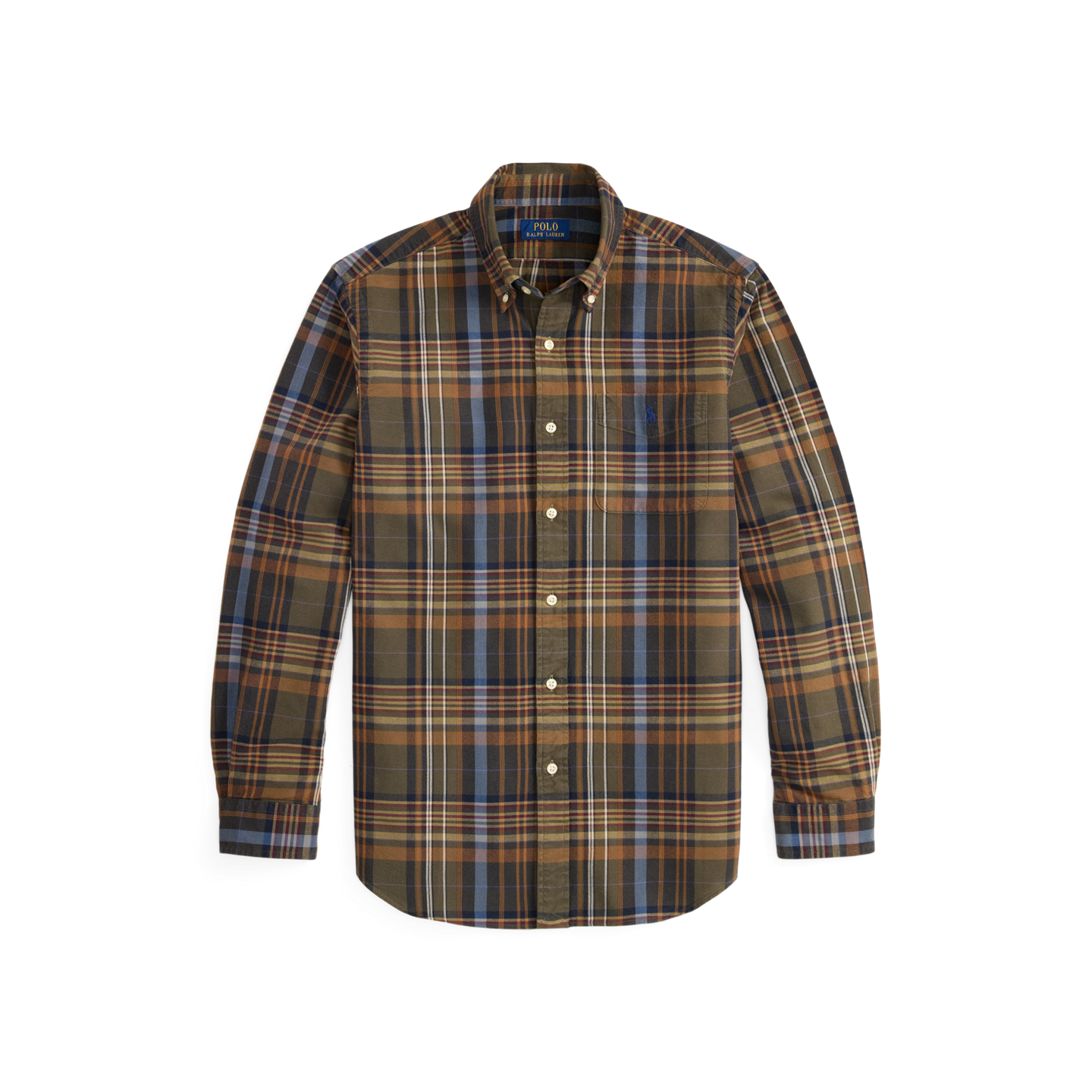 Мужская рубашка Ralph Lauren Classic Fit Plaid Oxford, цвет: Оливковый коричневый разноцветный — фото 5