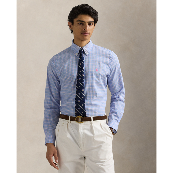 Custom Fit Checked Stretch Poplin Shirt