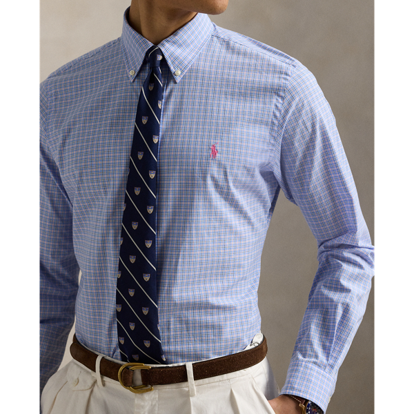 Custom Fit Checked Stretch Poplin Shirt