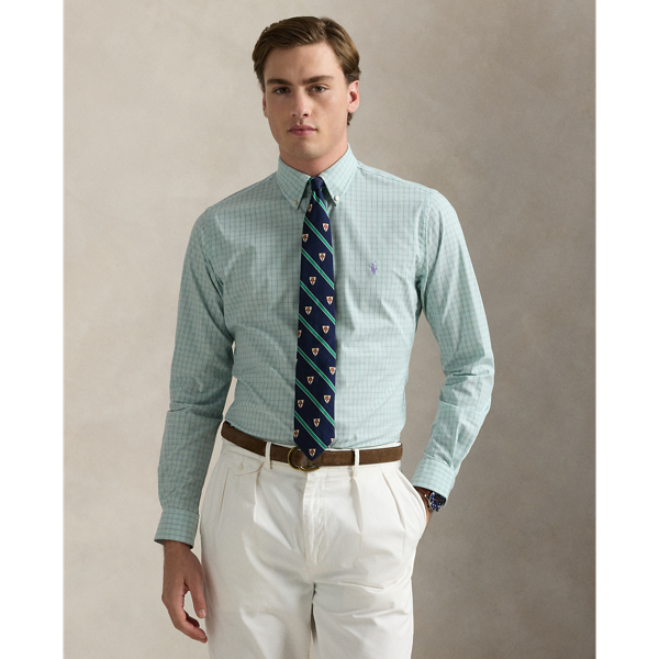 Custom Fit Checked Stretch Poplin Shirt