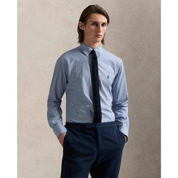 Custom Fit Checked Stretch Poplin Shirt