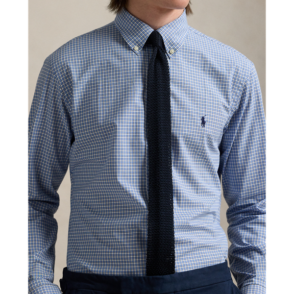 Custom Fit Checked Stretch Poplin Shirt
