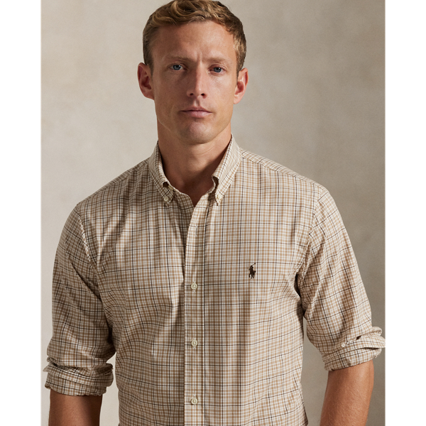 Custom Fit Checked Stretch Poplin Shirt