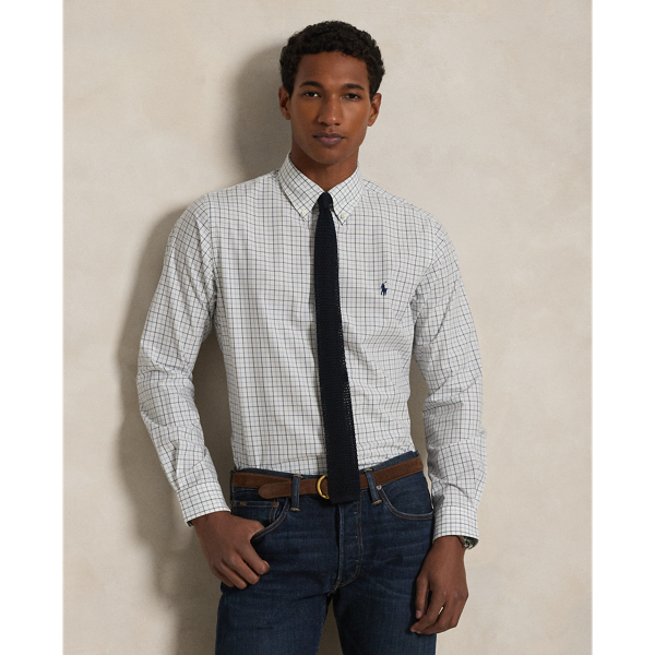 Custom Fit Checked Stretch Poplin Shirt
