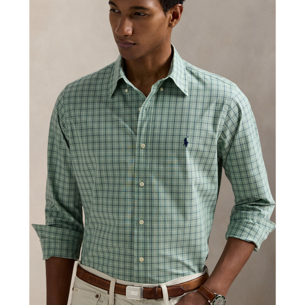 Custom Fit Checked Stretch Poplin Shirt