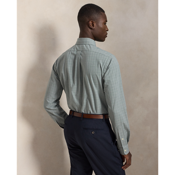 Moss Agate White Custom Fit Checked Stretch Poplin Shirt Polo Ralph Lauren 5