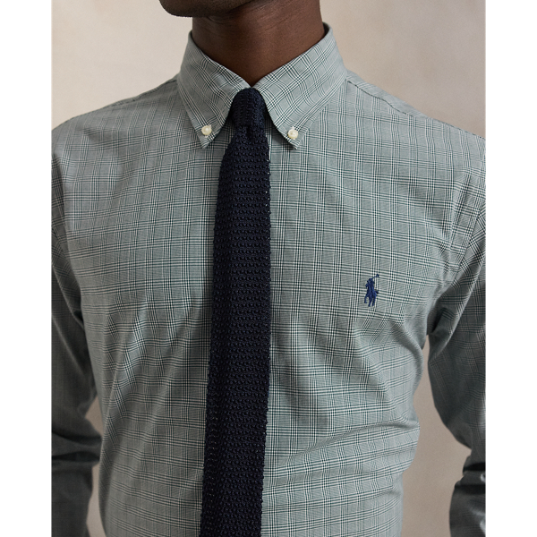 Moss Agate White Custom Fit Checked Stretch Poplin Shirt Polo Ralph Lauren 6