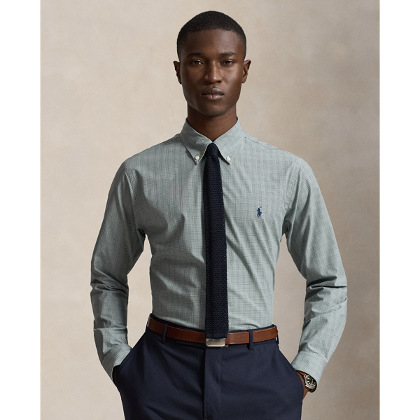 Moss Agate White Custom Fit Checked Stretch Poplin Shirt Polo Ralph Lauren 7