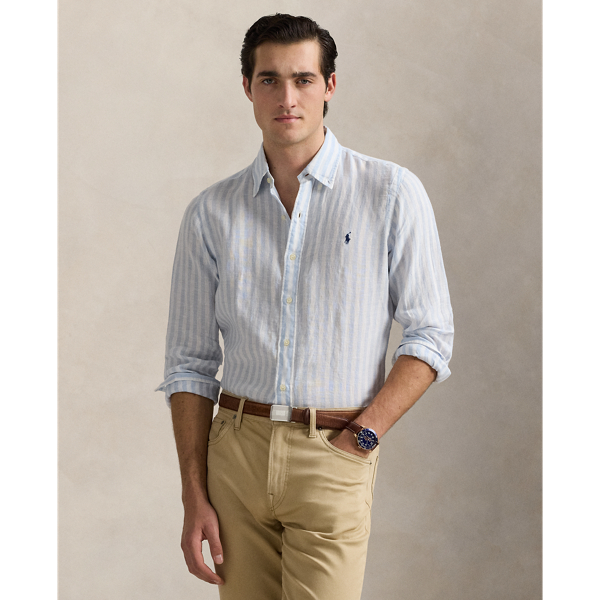 Office Blue/White Gestreiftes Custom-Fit Leinenhemd Polo Ralph Lauren 1